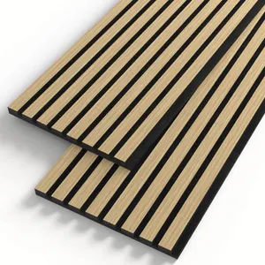 AKupanel Decorativo ignífugo MDF Tira de madera Absorbente de sonido Panel de pared Tablero Listón Panel acústico