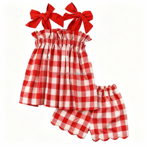 Set di abbigliamento per ragazze estate bambini senza maniche Slip Dress set Design a quadretti nuovo stile per bambini vestiti per bambini - Product Image 2