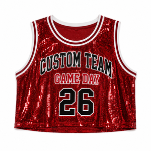 Custom Women's <b>Sequin</b> Basketball Crop <b>Top</b> Jersey Style Cropped Tank Game Day Number Print Cheer Outfit Wholesale - Product Image 5