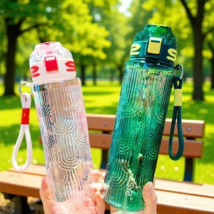 Plastic Cup 1000Ml Corrugated Portable Sports Water Bottle With Strap Reusable For Outdoor Fitness Student Use - Product Image 1