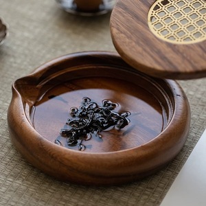Walnut Wood Teapot Stand Round Water Storage <b>Tea</b> Tray Purple Clay Kung Fu <b>Tea</b> Set Heat Resistant Afternoon <b>Tea</b> - Product Image 3