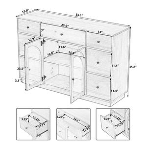Mueble Moderno para Hotel con Almacenamiento para Salas de Estar y Comedor, Tamaño Grande, 2 Puertas y 7 Cajones, Natural - Product Image 3