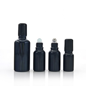 Glanzende zwarte glazen cilinderfles met metalen roller, geschikt voor zeefdruk, voor huidverzorging, etherische olie, 5-100ml, lege rollerfles met dopjes - Product Image 3