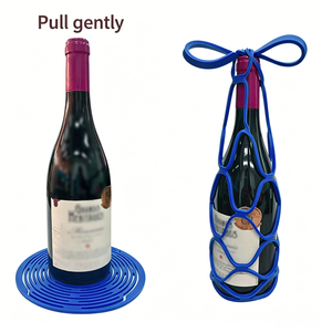 Porte-bouteille de vin portable en silicone 2-en-1 avec sac en maille extensible et dessous de <span class=keywords><strong>verre</strong></span> résistant à la chaleur – Idéal <span class=keywords><strong>pour</strong></span> pique-nique, fête ou cadeau de pendaison de crémaillère - Product Image 6
