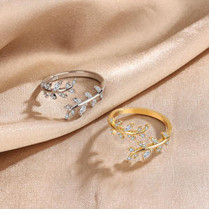 Minimalist <b>Adjustable</b> Open toe <b>Ring</b> with CZ Stone Studded Leaf and Branch Design for Women Fashionable Elegant Style Accessory - Product Image 4