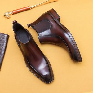 Bottes en cuir véritable noires haut de gamme, style business-casual, à bout pointu, style britannique, montantes, pour l'automne - Product Image 3