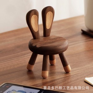 Fan Yu Wooden Rabbit Phone <b>Stand</b> Cartoon Desk Holder For Tablet And Smartphone Solid Wood Decorative Stool - Product Image 4