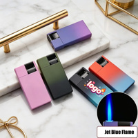Briquet à gaz moderne en métal avec logo personnalisé, coupe-vent, rechargeable au butane, torche à jet pour cigares, cigarettes, fêtes, allume-feu de sécurité