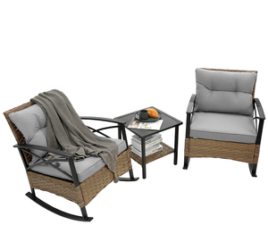 ชุดเก้าอี้โยกเหล็กสไตล์โมเดิร์น 3 ชิ้น เฟอร์นิเจอร์กลางแจ้ง กันน้ำ สีเทา - Product Image 1