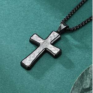 Designer Bark Pattern Hand <b>Cross</b> Christian Tarnish Free Waterproof Stainless Steel Fashion Jewelry Pendant Necklaces for <b>Men</b> Man - Product Image 5
