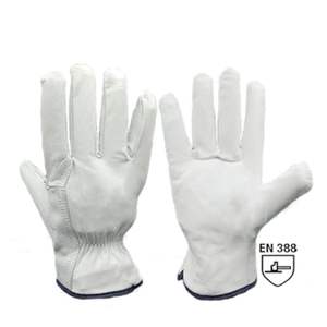Heavy Duty Industrial Safety Work Gloves Cream Goat Grain Leather Palm Back Wing <b>Thumb</b> Unlined Riggers Construction Anti-Heat - Product Image 1