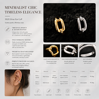 Manchette d'oreille féerique de luxe en argent sterling 925, sans perçage, plaqué or 18 carats, avec chaîne en zircon, pour femme
