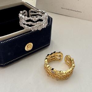 Bague en argent pur S925, style vintage, dentelle, design original, plaqué or 18 carats, luxe léger, style français, incrustation de zircon rétro, bague à ouverture - Product Image 1