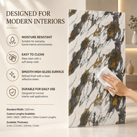 Panneau mural décoratif en PVC brillant MORLENX, imitation marbre veiné blanc, gris et or, pour la décoration intérieure d'hôtels et de villas