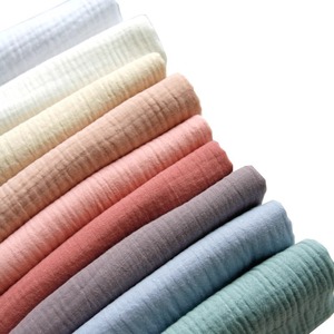 Tela de crepé de algodón de doble capa sólida al por mayor para mantas de bebé, pijamas de maternidad, tela suave para la piel. - Product Image 3