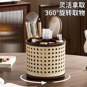 Vintage Style Desktop Cosmetic Storage Cylinder With Rotating Compartments For Makeup Brushes Lipstick Cases - Product Image 4