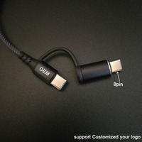 Adaptateurs de connecteurs jack pour écouteurs Hi-Fi stéréo tressés, dongles USB-C 2-en-1 vers câbles audio 8 broches