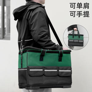 Bolsa de herramientas verde con 10-14 bolsillos, cierre de cremallera, resistente al agua, multifuncional, para almacenamiento de herramientas de carpintería - Product Image 4