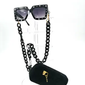 Black Acrylic Plastic Link Glasses Chain fashion rhinestone kids sunglasses 3 piece set of kids sunglasses party