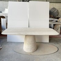 Table à manger en marbre beige élégante et moderne SW STONE avec pieds coniques, nouveau design pour les espaces de restauration d'hôtels et d'appartements