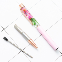 Stylos à bille en métal dynamiques à fleurs liquides PinGlory de haute qualité, respectueux de l'environnement, fournitures de bureau, rouge rose, bleu, blanc, or