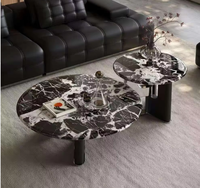 Ensemble de table basse moderne et luxueuse, minimaliste, en marbre noir, table circulaire pour canapé avec structure en acier inoxydable de qualité supérieure pour salon