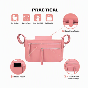 Bolsa con Cierre y Correa para Cochecito, Bolsas para Cochecito de Bebé, Bolsa de Almacenamiento de Artículos Esenciales para Bebé de Cuero PU - Product Image 1