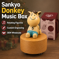 Boîte à musique rotative personnalisée en bois à 18 notes, figurine musicale carrousel, 20 adorables amis du zoo et de la ferme gravés, cadeau souvenir OEM