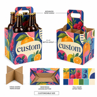 Boîte d'emballage pour boissons en papier artisanal avec poignée, personnalisée, imprimée en couleur, pour quatre bouteilles