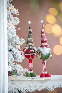 S/2 8,7x5,5x29,5"H Stoff-Stehende Feiertags-Gnome mit Strickmützen, Weihnachtsdekoration Ornamente - Product Image 2