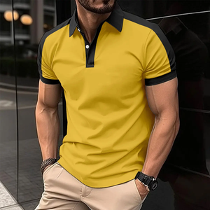 2024 estate nuova maglietta Casual da uomo alla moda con bottone con risvolto in tinta con parti superiori abbinate t-Shirt - Product Image 2