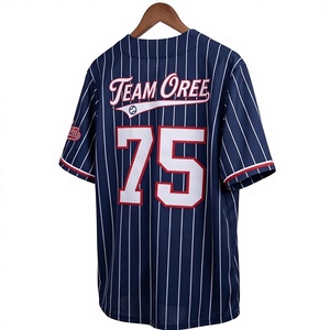 Maillot de baseball bleu marine pour homme, à rayures fines, boutonné sur le devant, à manches courtes, avec motif d'équipe, vêtement de sport athlétique, streetwear décontracté - Product Image 3