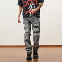 LILUO Nouveau Style Hommes Distressed Détruit Badge Pantalon Skinny Biker Jeans Art Patches Slim Trousers Men Denim Jeans