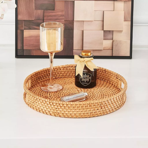 Plateau de service tissé à la main plateau en osier ottoman décoratif en rotin avec poignées pour table basse, petit déjeuner au Viet Nam - Product Image 6