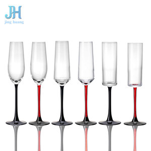 Elegante Copa de Champán de Cristal con Tallo Rojo y Base Negra, Copa para Vino Espumoso con Tallo Negro y Base Negra - Product Image 1