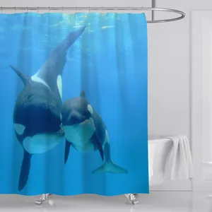 Tenda da doccia impermeabile in poliestere con bagno di squalo confortevole all'ingrosso con tappeti