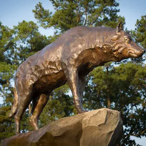 Animal de bronze de alta qualidade moderno, decorativo, grande escultura do lobo para o ar livre