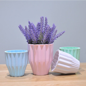 YICAI <strong>Vertical</strong> Stripe Flowerpot Plant Melamine Round Plastic Environmental Protection <strong>Maceta</strong> - Product Image 2
