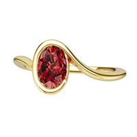Hochwertiger Minimalistischer Hochzeitsjubiläums-Ring aus 925 Sterling Silber, Vergoldet mit Rubinrotem Ovalen Zirkonia in Wellendesign für Damen