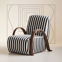 Fauteuil individuel de salon au design créatif et moderne, avec revêtement en tissu à motif zèbre et accoudoirs en bois