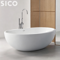Baignoire autoportante SICO moderne et simple en céramique blanche, avec drain intégré, écologique, pour la maison et l'hôtel