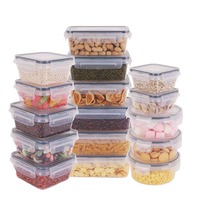 16 stuks herbruikbare voedselbewaarcontainers met afsluitbare deksels, magnetronbestendig, plastic opbergdoos voor droge producten/fruit/groenten