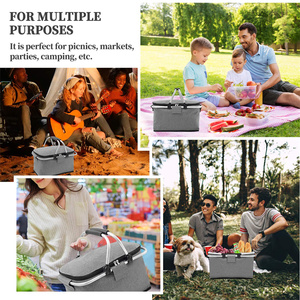 Portable Collapsible Picnic Cooler Bag Insulated Picnic <b>Basket</b> with Lid Folding Insulated Outdoor Picnic <b>Basket</b> - Product Image 4