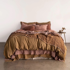 Linen Bedding Set <b>Duvet</b> Cover 2 Pillowcases Tobacco Brown Single King Double <b>Sizes</b> 200TC Thread Count for Hotels Hospitals - Product Image 1