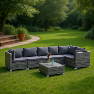 Ensemble de salon de jardin modulaire en rotin PE gris, 7 pièces, mobilier d'extérieur au design contemporain pour patio ou jardin - Product Image 2