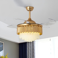 Ventilateur de plafond de luxe léger à fréquence variable avec lampe LED et cristaux, luminaire suspendu pour salon, H