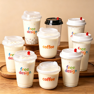 Gobelets en plastique PP en forme de U pour thé aux perles Boba, jetables, sans BPA, pour thé au lait froid et crème glacée, avec couvercle et paille, Matcha, 16 oz - Product Image 1