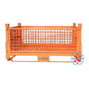 ישר קיר Stackable מיכל מחסן אחסון פלדת חוט רשת Stillage כלוב עם רשת תחתון