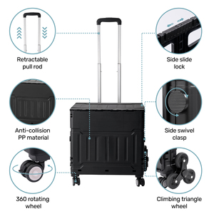 Collapsible Rolling Utility Cart with Lid Foldable Shopping Trolley with Wheels Portable <b>Storage</b> <b>Crate</b> for Groceries Travel - Product Image 3
