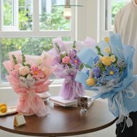Buket Bunga Rajut Seri Valentine Lintas Negara, Mawar Rajut Buatan Tangan, Gerbera Rajut, Bunga Awet